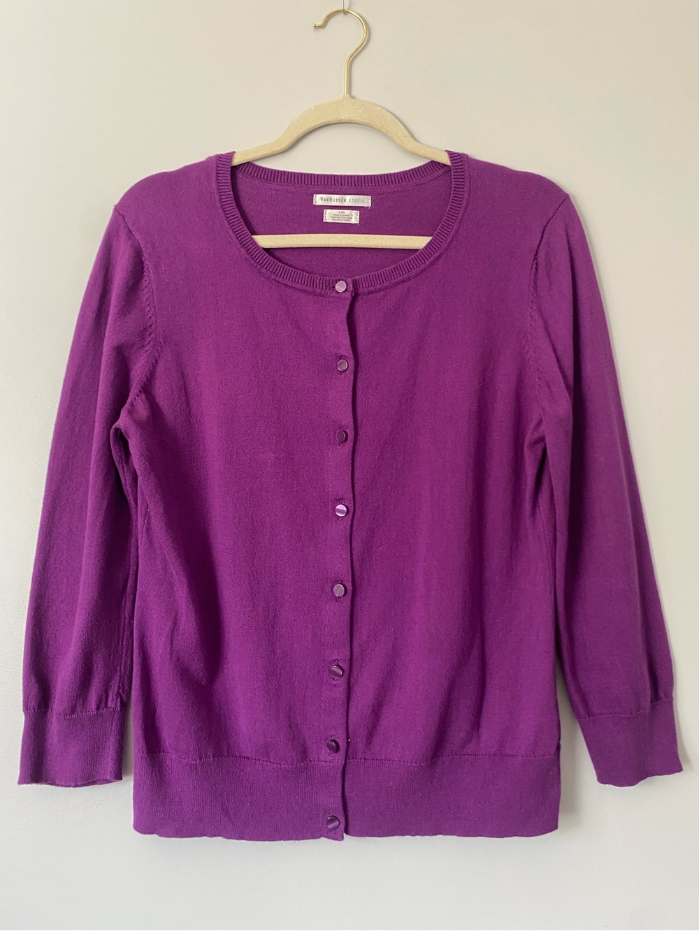 Van Heusen Studio Purple 100% Cotton Cardigan Sweater L